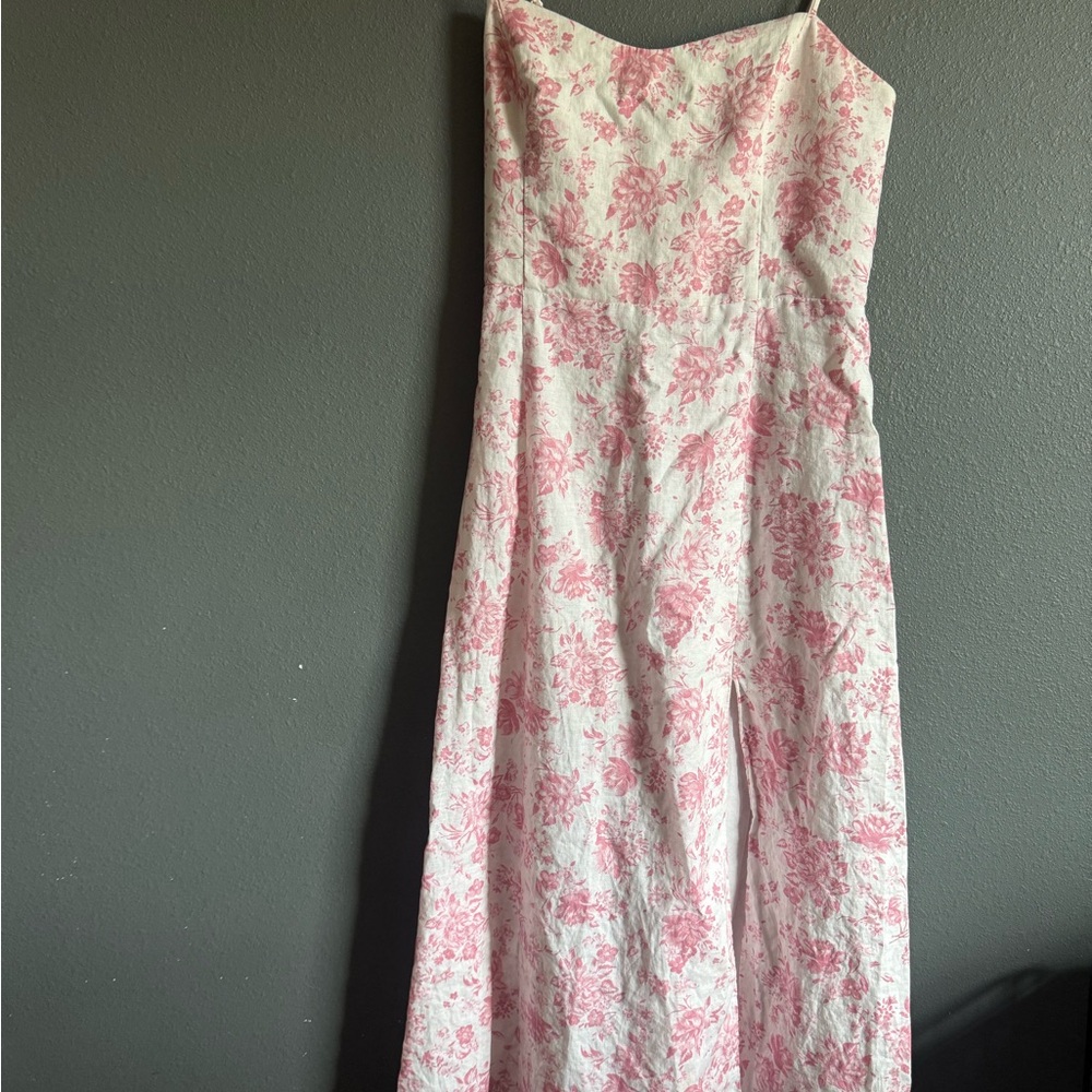 Wilfred by Aritzia Floral Pink and White Strapless Dress